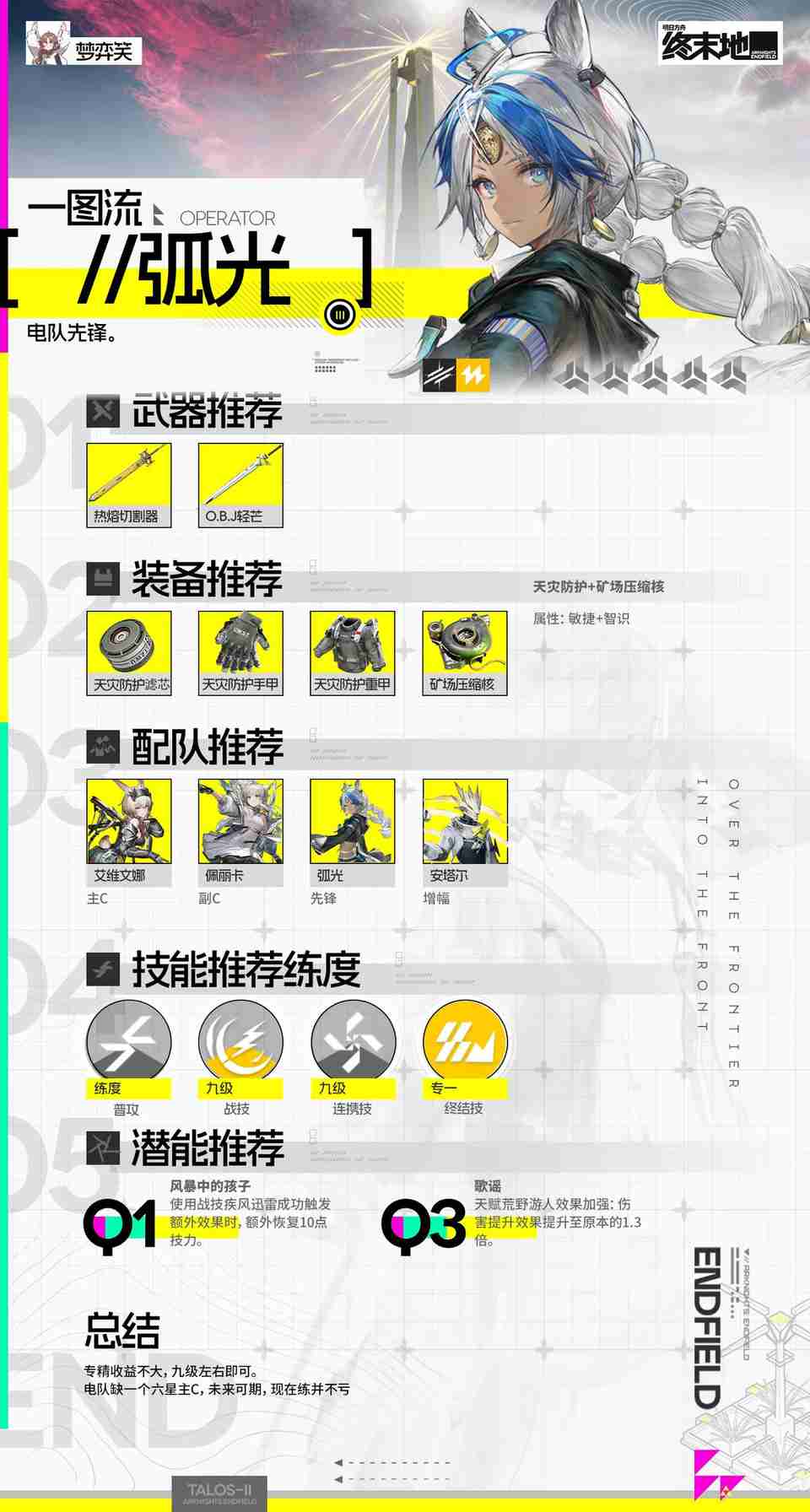 明日方舟终末地弧光培养攻略