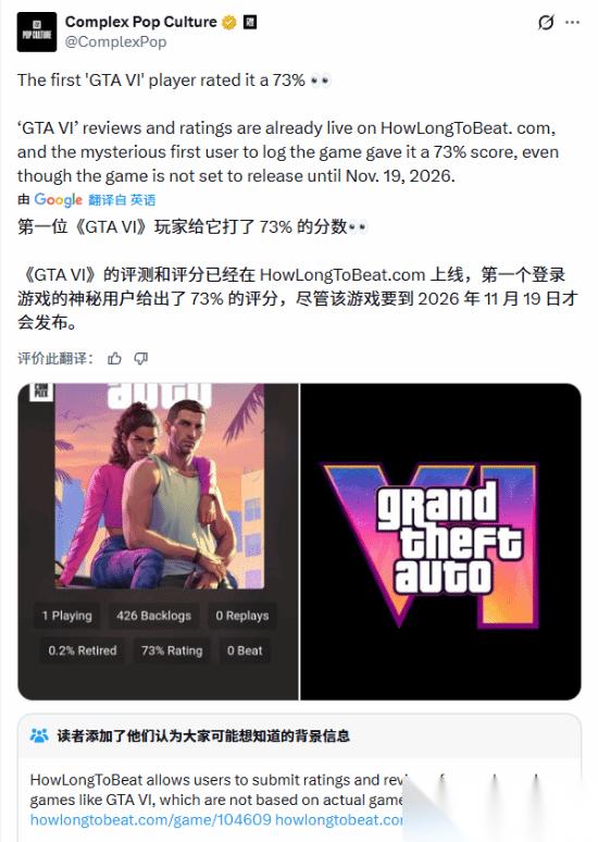 GTA6未发售即现平台评分与虚构评测，真实性存疑引热议