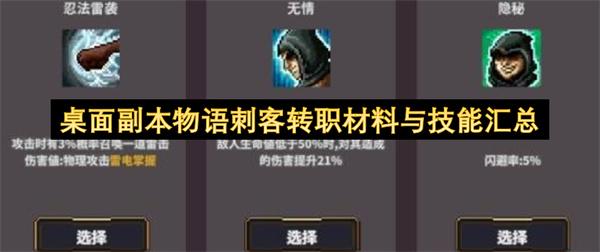 桌面副本物语刺客转职材料与技能汇总
