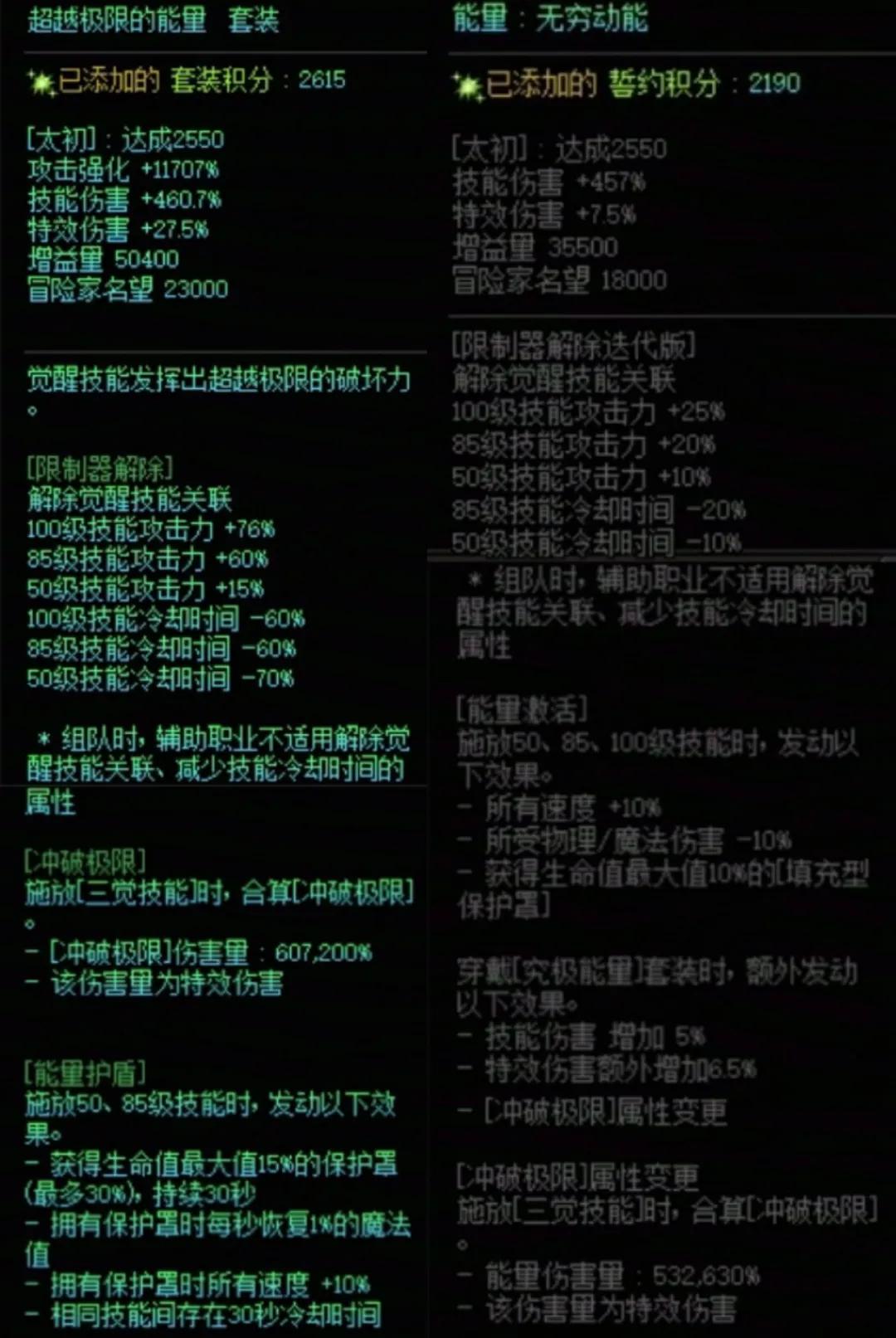 DNF究极能量加能量中搭配属性一览